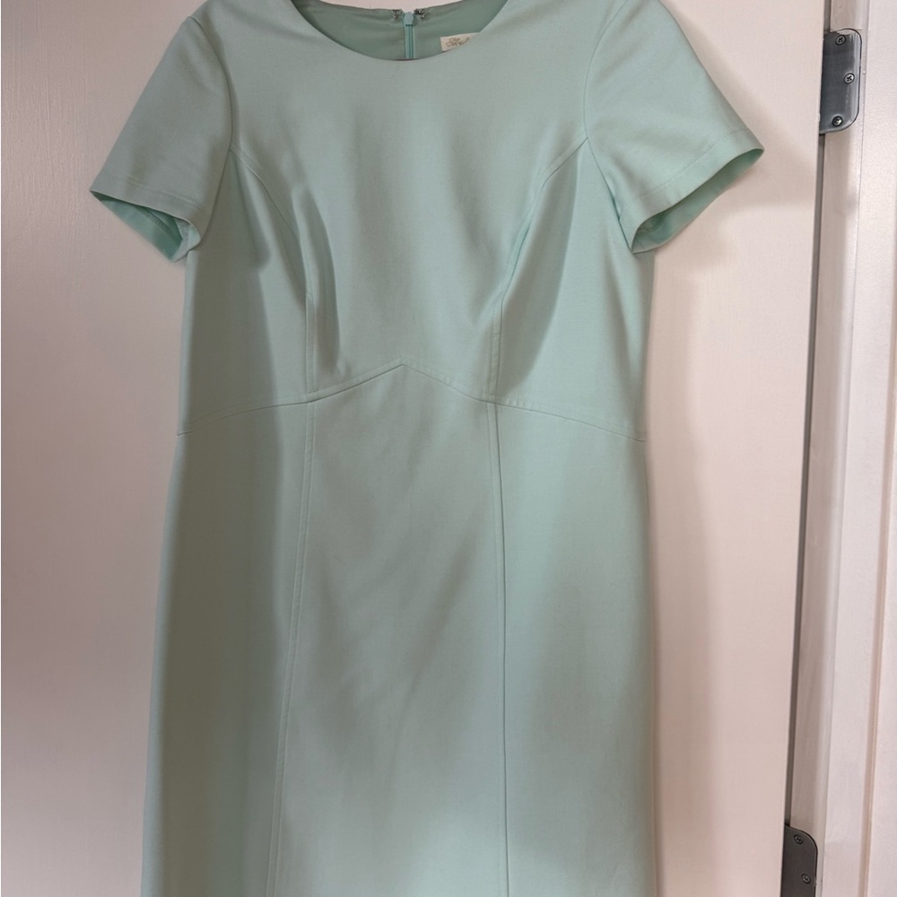 Shoshanna Green Midi Sheath Dress with Crew Neck and Short Sleeves